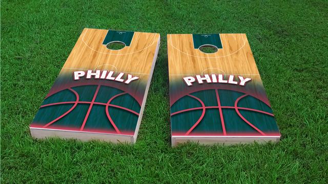 Basketball Philadelphia Themed Custom Cornhole Board Design