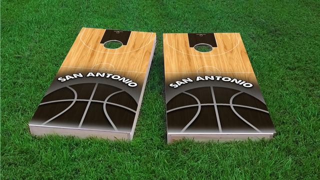 Basketball San Antonio Themed Custom Cornhole Board Design