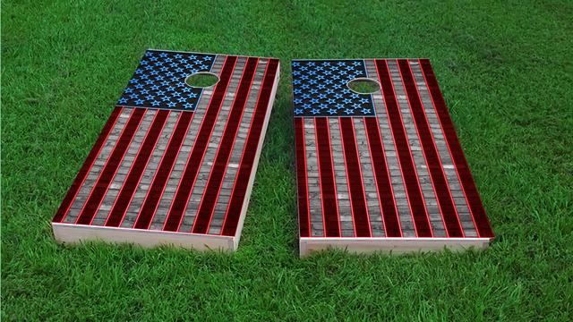 American Flag Neon Themed Custom Cornhole Board Design