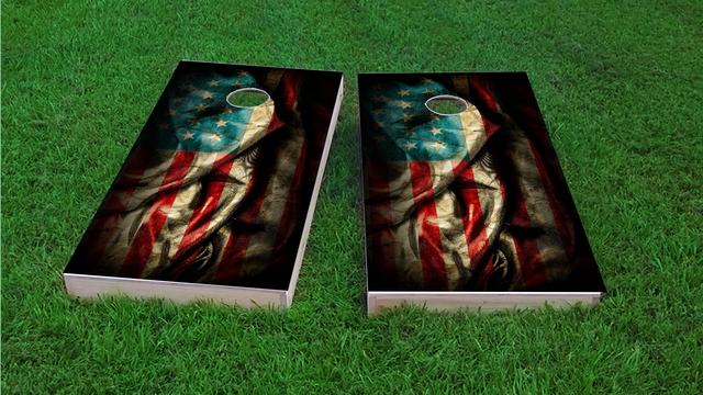 American Flag Vintage 2 Themed Custom Cornhole Board Design