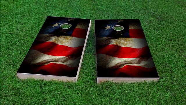 American Flag Vintage Themed Custom Cornhole Board Design