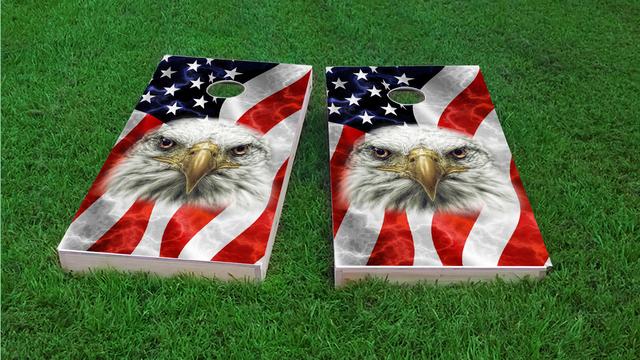 American Flag Bald Eagle Themed Custom Cornhole Board Design