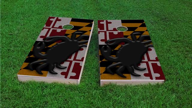 Maryland Flag Black Crab Themed Custom Cornhole Board Design