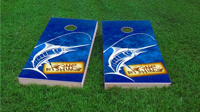 Gone Deep Sea Fishing Themed Custom Cornhole Board Design