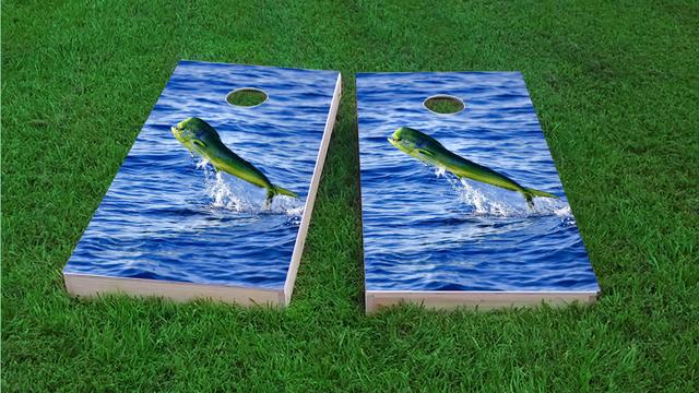 Mahi Themed Custom Cornhole Board Design