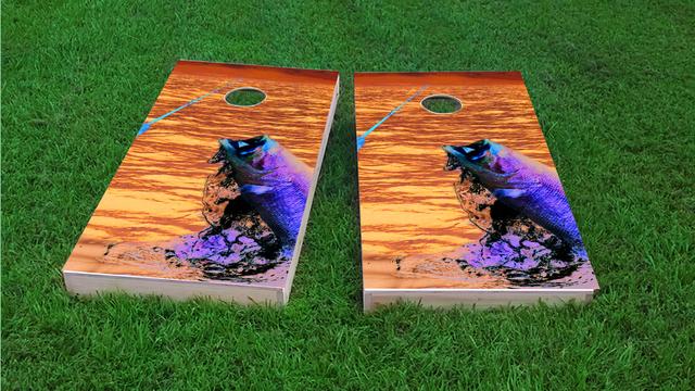 Gone Deep Sea Fishing Themed Custom Cornhole Board Design