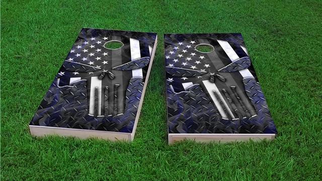 Punisher Grey Flag Themed Custom Cornhole Board Design