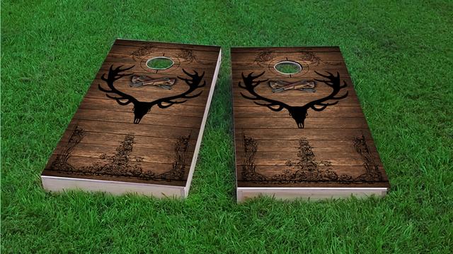 Elk Hunter Themed Custom Cornhole Board Design