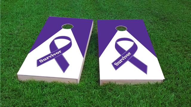 Purple Survivor Ribbon Themed Custom Cornhole Board Design