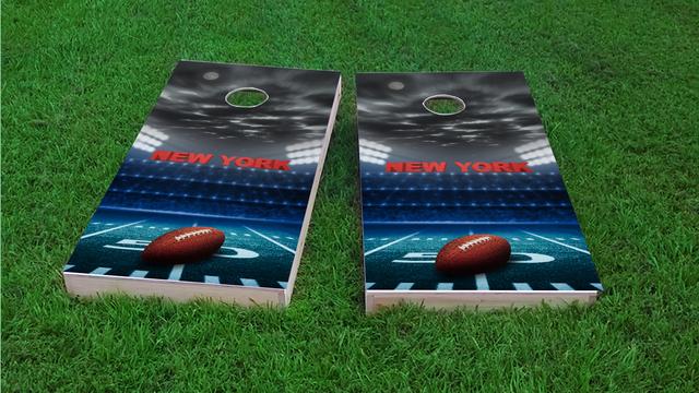 New York 1 Football Themed Custom Cornhole Board Design