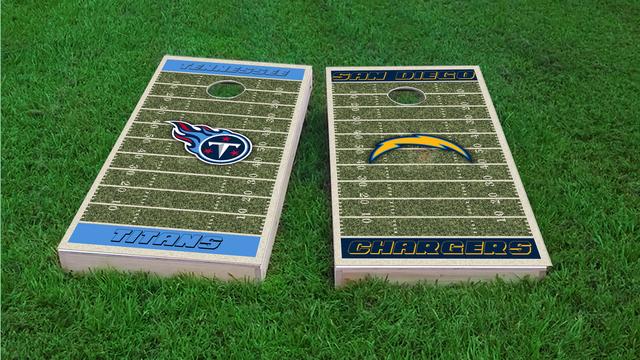 NFL Field (San Diego Chargers) Themed Custom Cornhole Board Design