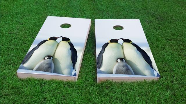 Penguin Family Themed Custom Cornhole Board Design