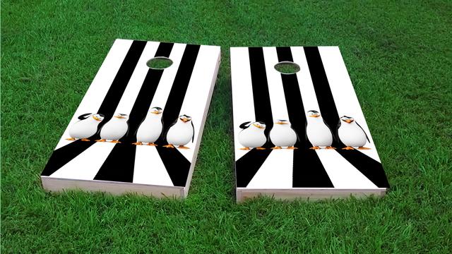 Penguin Lineup Themed Custom Cornhole Board Design