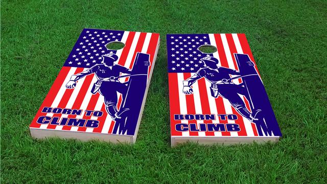 Lineman Lineworker American Flag Themed Custom Cornhole Board Design