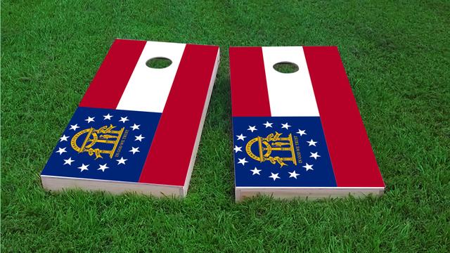 Georgia State Flag Themed Custom Cornhole Board Design