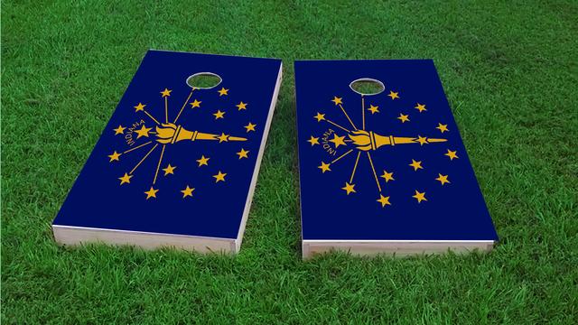 Indiana State Flag Themed Custom Cornhole Board Design