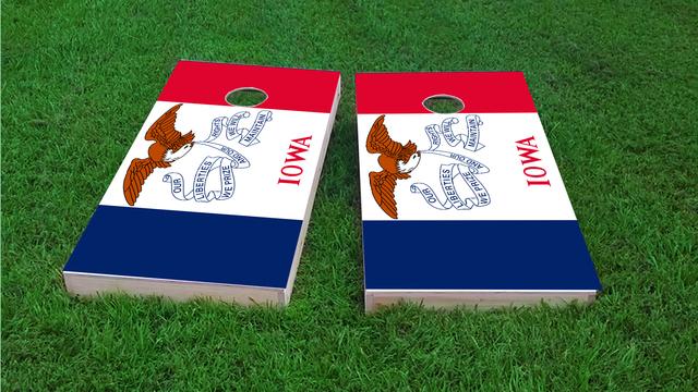 Iowa State Flag Themed Custom Cornhole Board Design