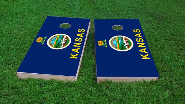 Kansas State Flag Themed Custom Cornhole Board Design