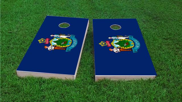 Maine State Flag Themed Custom Cornhole Board Design