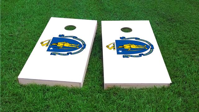 Massachusetts State Flag Themed Custom Cornhole Board Design