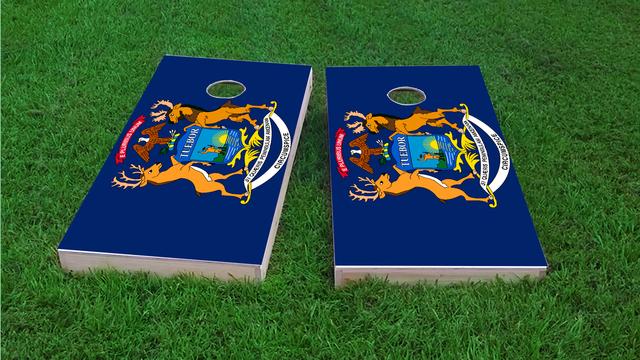 Michigan State Flag Themed Custom Cornhole Board Design