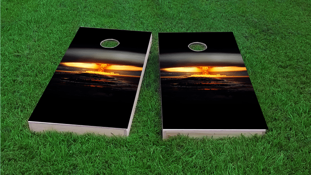 Nuclear Bomb Explosion Themed Custom Cornhole Board Design