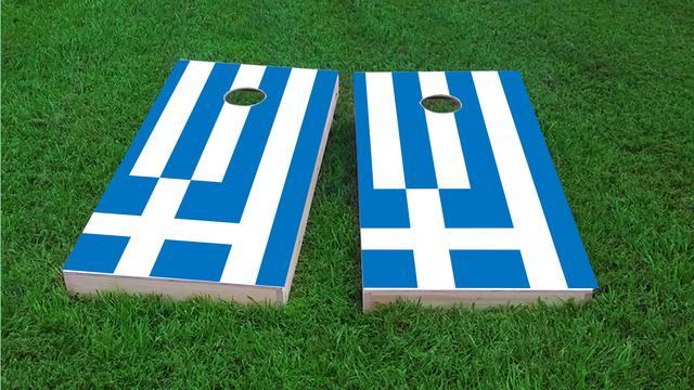 Greece National Flag Themed Custom Cornhole Board Design