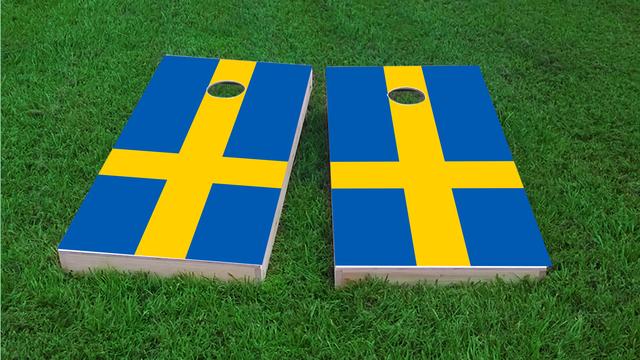 Sweden National Flag Themed Custom Cornhole Board Design