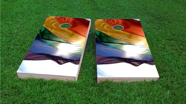 Gay Pride Rainbow Flag in the Sun Themed Custom Cornhole Board Design