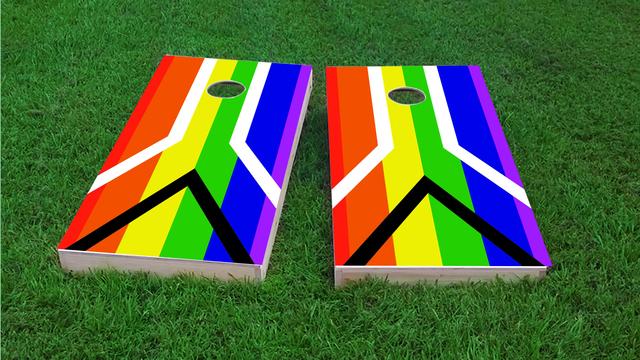Gay Pride Rainbow Flag with Peace Sign Themed Custom Cornhole Board Design
