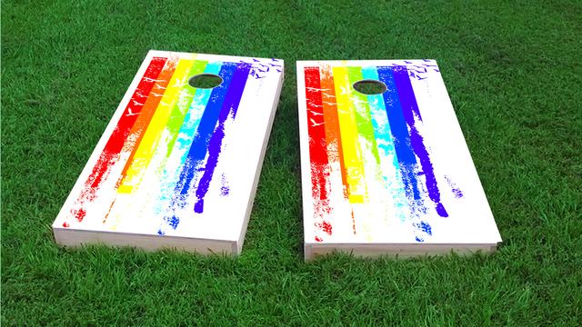 Gay Pride Rainbow Paint with Birds Themed Custom Cornhole Board Design