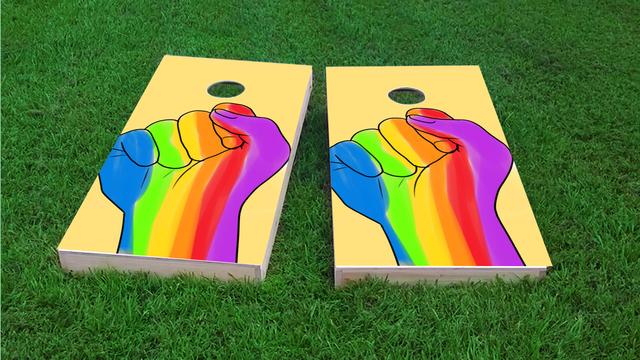 Gay Pride Rainbow Hand Themed Custom Cornhole Board Design