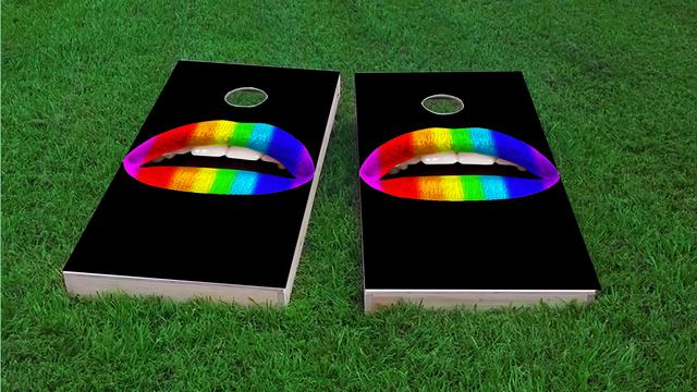 Gay Pride Rainbow Lips Themed Custom Cornhole Board Design