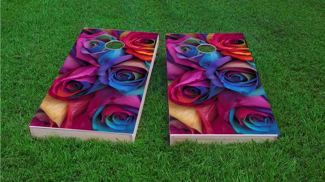 Gay Pride Rainbow Roses Themed Custom Cornhole Board Design