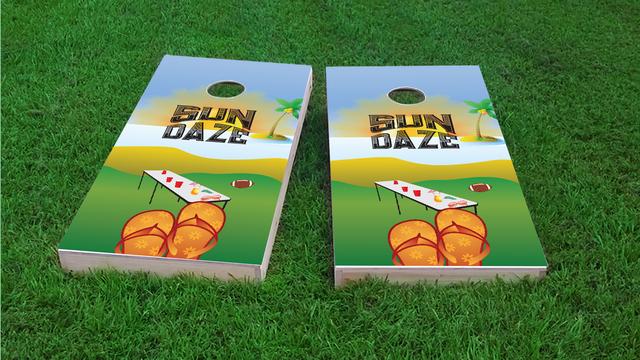 Sun Daze Themed Custom Cornhole Board Design