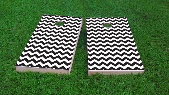 Chevron Pattern - Black Themed Custom Cornhole Board Design