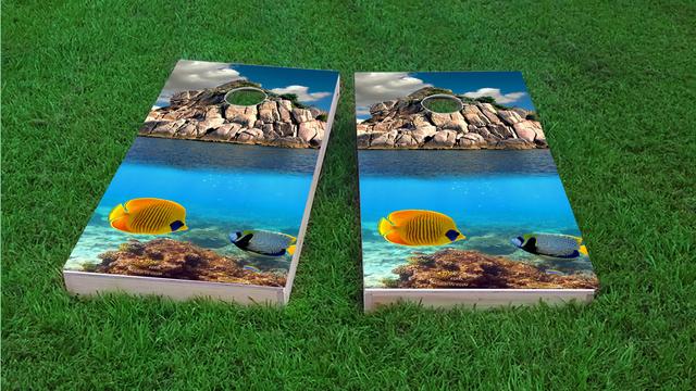 Tropical Coral Reef Themed Custom Cornhole Board Design