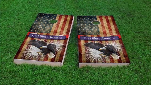 Bald Eagle - God Bless America Themed Custom Cornhole Board Design