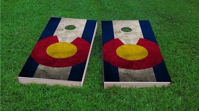 Worn Colorado State Flag Themed Custom Cornhole Board Design