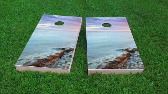 Pink Sky Themed Custom Cornhole Board Design