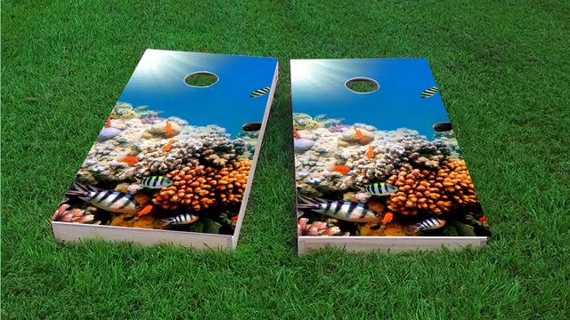 Coral Fish Themed Custom Cornhole Board Design