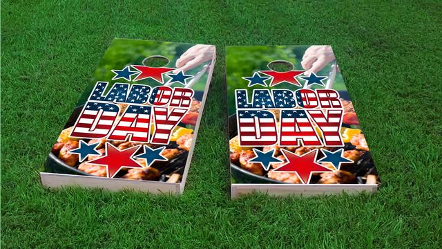 Labor Day Themed Custom Cornhole Board Design