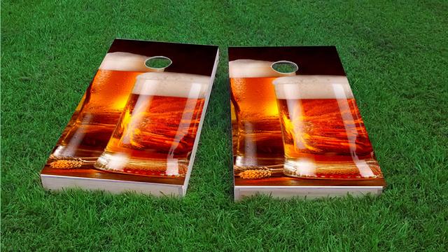 Double Beer Mugs Themed Custom Cornhole Board Design