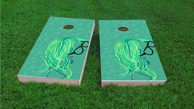 Girl with Glasses Themed Custom Cornhole Board Design