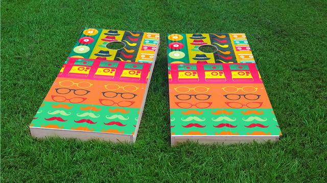 Hipster Themed Custom Cornhole Board Design