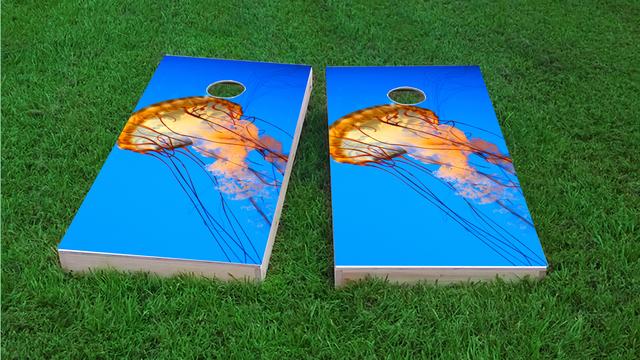 Jelly Fish Themed Custom Cornhole Board Design