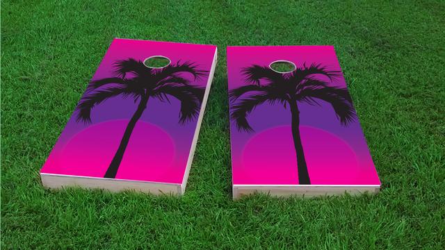 Palms at NightThemed Custom Cornhole Board Design