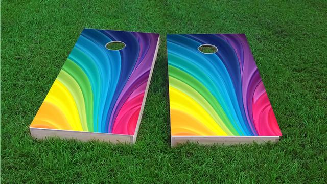 Rainbow Themed Custom Cornhole Board Design