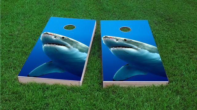 Shark Themed Custom Cornhole Board Design