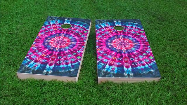 Tie Dye Themed Custom Cornhole Board Design